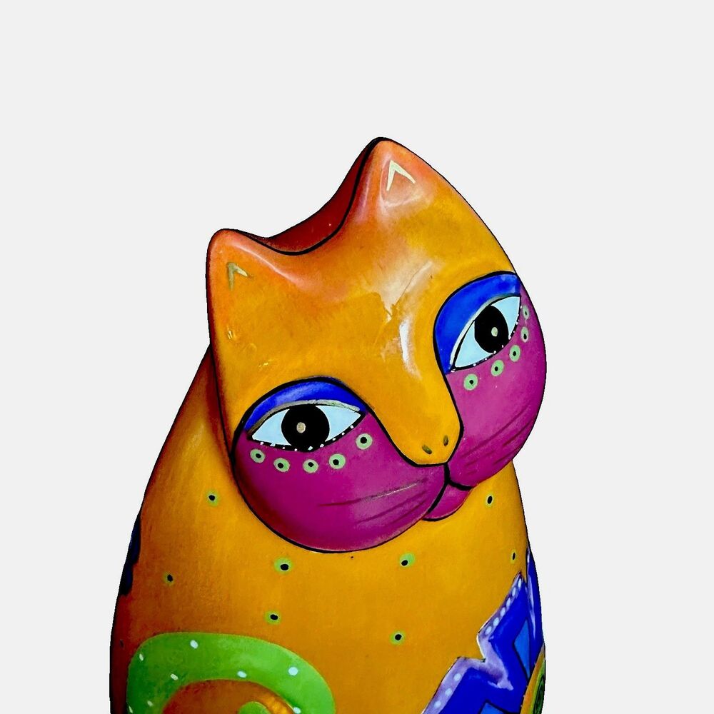 Laurel Burch Bella Casa Ganz 1998 Orange Floral Cat Figurine 10” Signed Ceramic